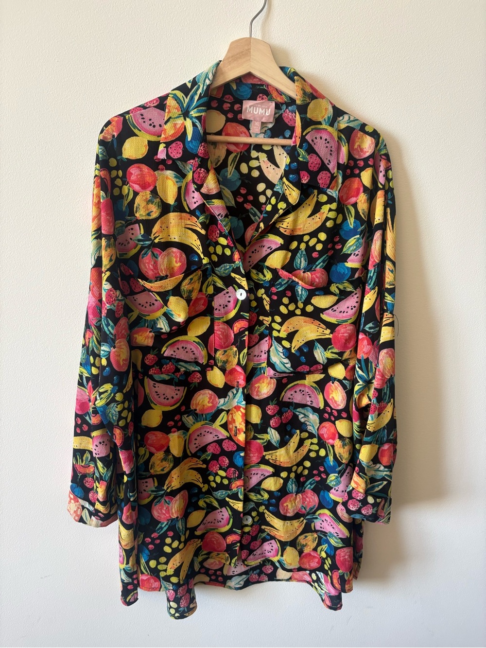 Show Me Your Mumu Black Fruit Print Button-Up Shirt Cover Up